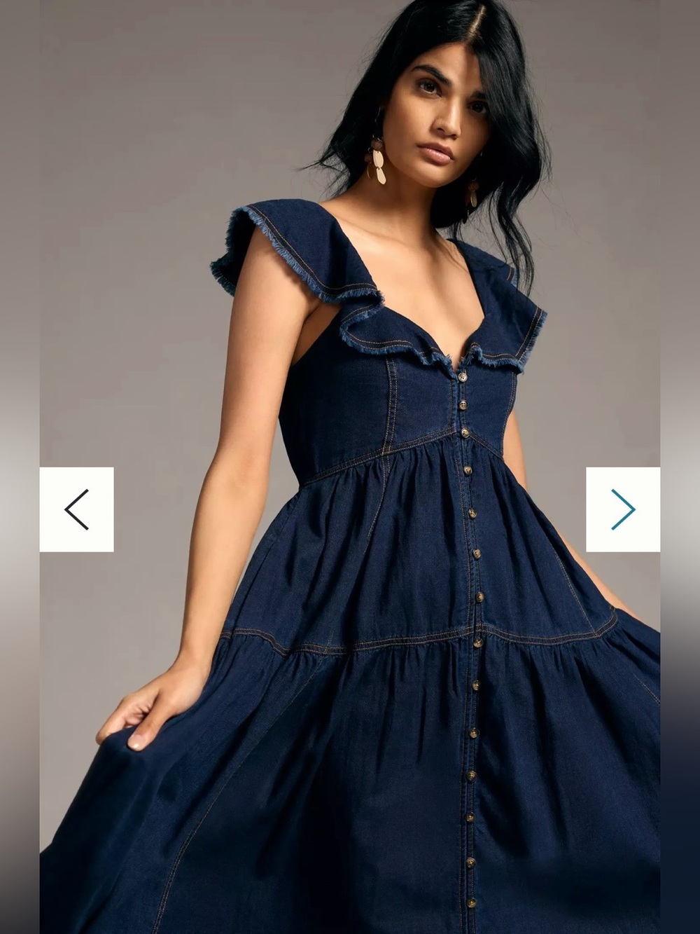 Anthropologie Pilcro Sweetheart Flutter-Sleeve Denim Buttondown Maxi Dress - Picture 7 of 13